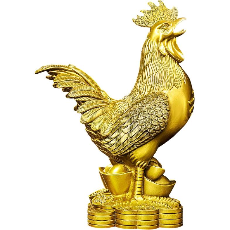 Aris & Juno Brass Rooster Feng Shui Statue – Chinese Wealth & Good Luck Figurine for Entryway, Home Office Desk or Shelf Decor, Gift for Boss,