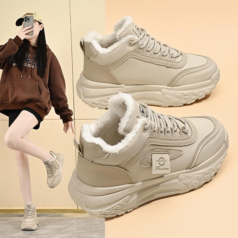 Winter High-top Velvet Dad Shoes New Ins Female Students Height-increasing Sports and Leisure Cotton Shoes