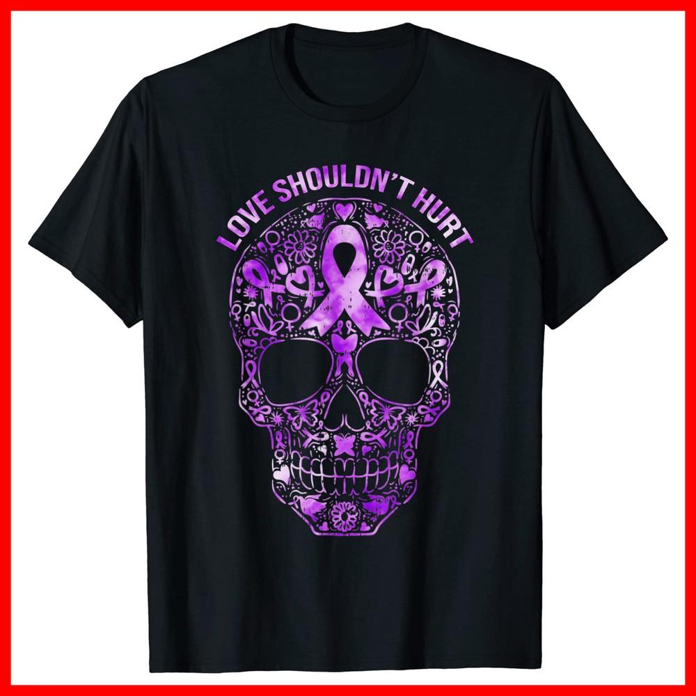 Sugar Skull Calavera Domestic Violence Awareness Black Cotton T-Shirt Unisex T-Shirt XXXL