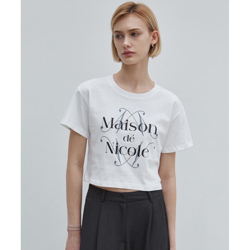 

NICKNICOLE NICOLE MAISON LOGO SILKET CROP TOPWHITE