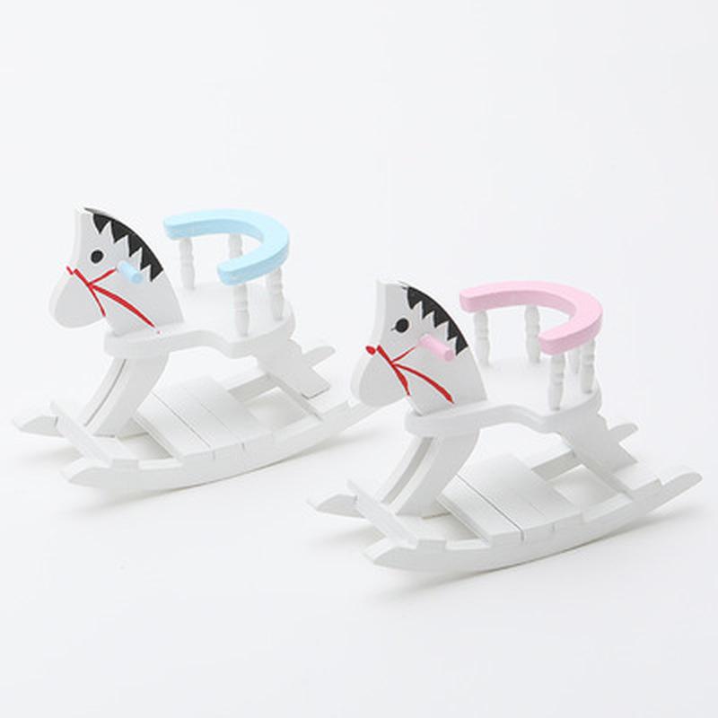 1pc Miniature White Wooden Rocking Horse Chair Nursery Room Furniture accessories