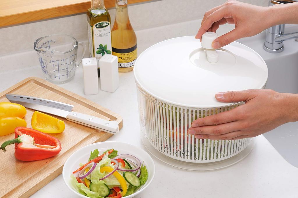 Yoshikawa Gemüseabtropfer, Salatschleuder, Knackiger Salat, Groß (260 mm Durchmesser x 225 mm Höhe), Hergestellt in Japan, Geschenkverpackung möglich, SP1195