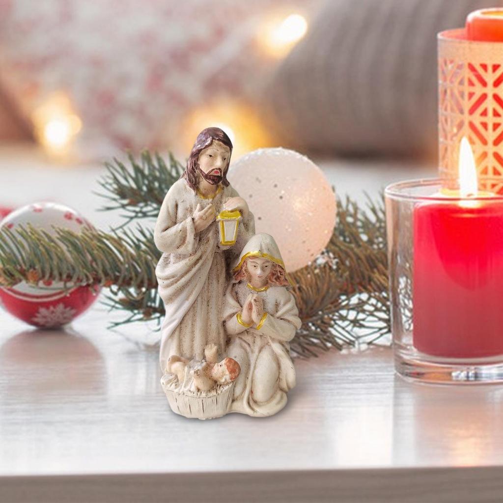Nativity Scene Statue Tabletop Scenes Resin Holy Family Statue Catholic Figurine Handicrafts Sculpture Mini Nativity Scene
