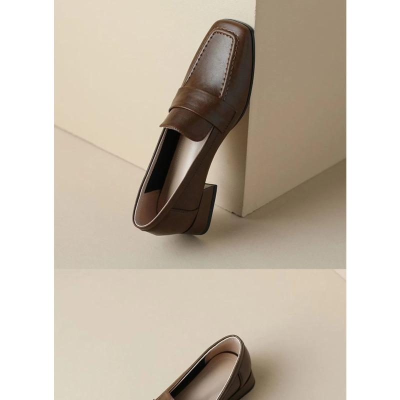 Women's Soft Leather Loafers Spring Autumn Soft Slip On Chunky Heel Versatile Loafers Women British Style Shoes