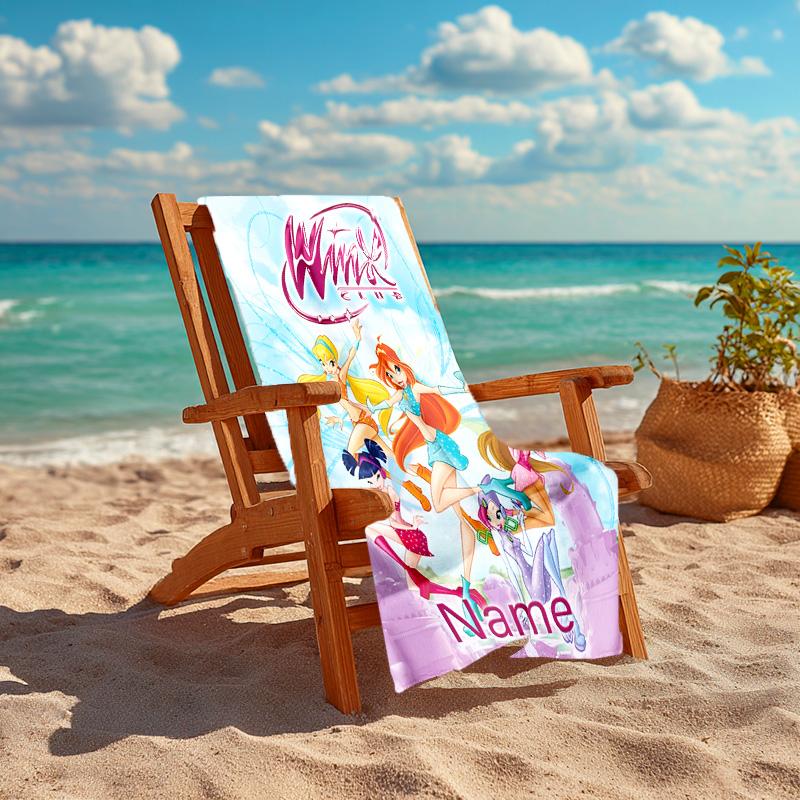 Personalized customized proof beach towel with Winx Club pattern - soft, absorbent,quick-drying,perfect swimming,camping&bathing