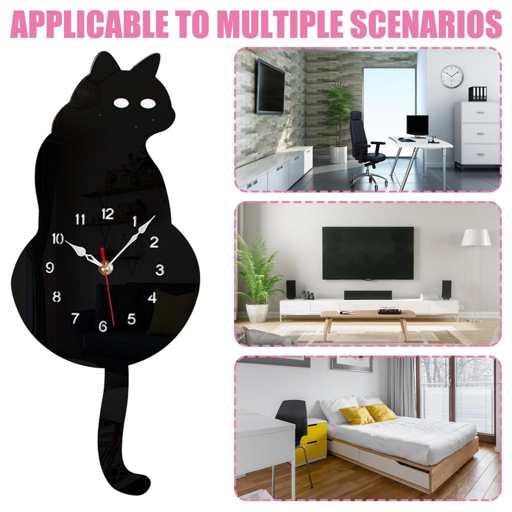 Cat Clocks Wall Cat Clock With Moving Tail Cute Silent Watch Decoration Cartoon Accessory For Home Kitchen Office Bedroom
