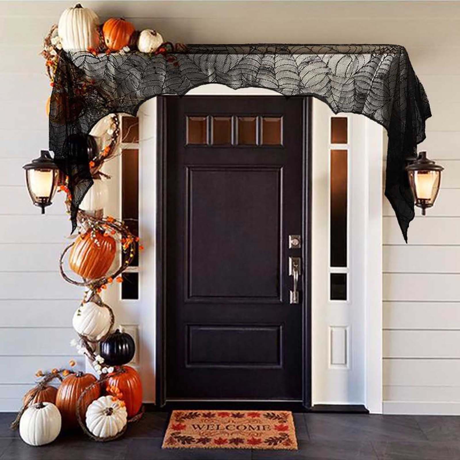 Halloween Decoration Fireplace Mantle Decorations Black Lace Spiderweb Table Runners Fireplace Cover Halloween Party Supplies One Size чёрный