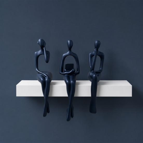 huaqianguhh 3Pcs/Set Abstract Human Figurines, 3D Printed Modern Minimalist Art Sculpture, Artistic Sitting Figure Statues for Home Shelf Table