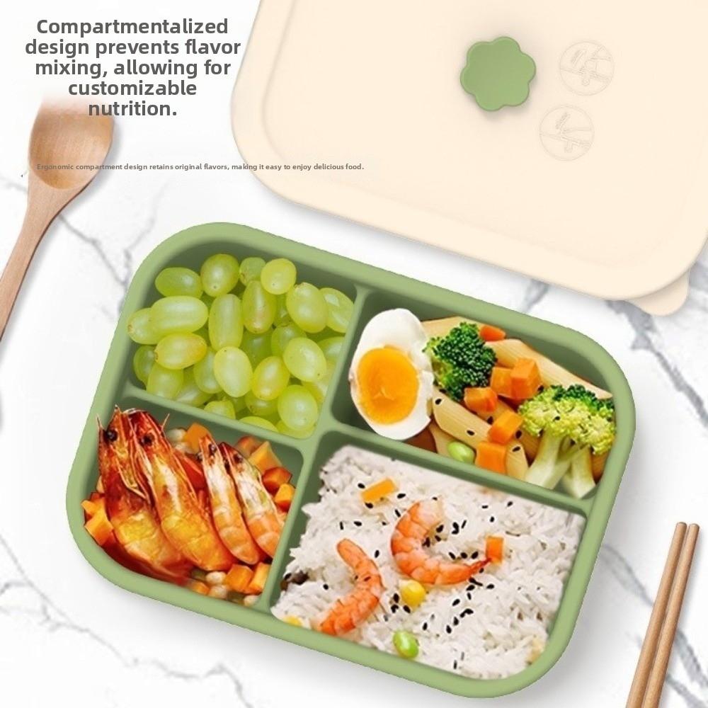 Food Grade Silicone Lunch Box 4 Compartments Divided Meal Box Meal Prep Container  Meal Preparation