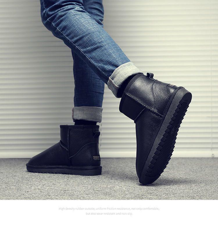 Men’s Winter Waterproof PU Leather Snow Boots with Velvet Lining, Non-Slip, Large Size