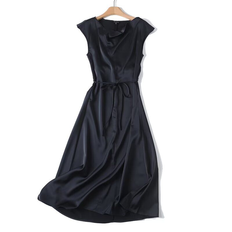 MD Women Clothes Old Qian Feng Drape Elegant Long Dress High Sense Satin Short Sleeve Dress Female 06659584452