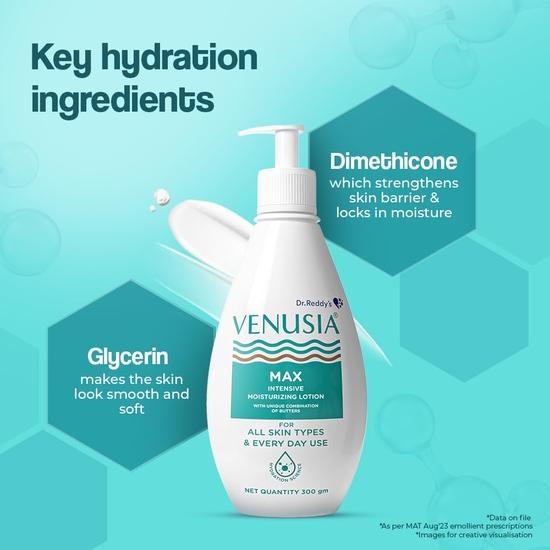 Dr. Reddy's Venusia Max Intensive Moisturizing Lotion | Dermatologist Recommended | Clinically Proven | For Normal to Very Dry Skin| 500 g