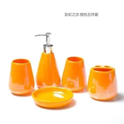 Colorful Pearl Ceramic Soap Dispenser, Toothbrush Holder, Bathroom Supplies, Toothpaste Dispenser, Wedding Gift, Five Piece Set