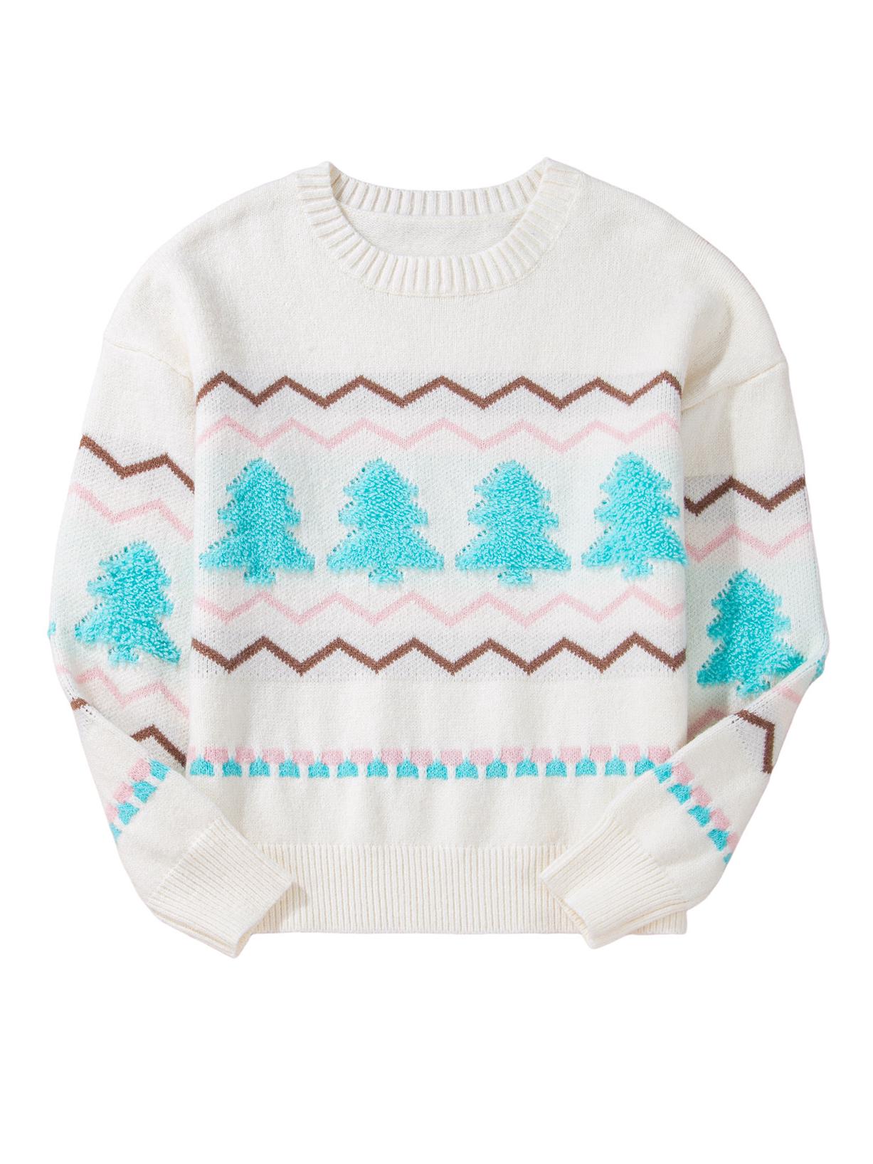 

Shiying Женский пуловер с круглым вырезом и длинными рукавами в европейском и американском стиле, цветной блок, рождественская елка S белый