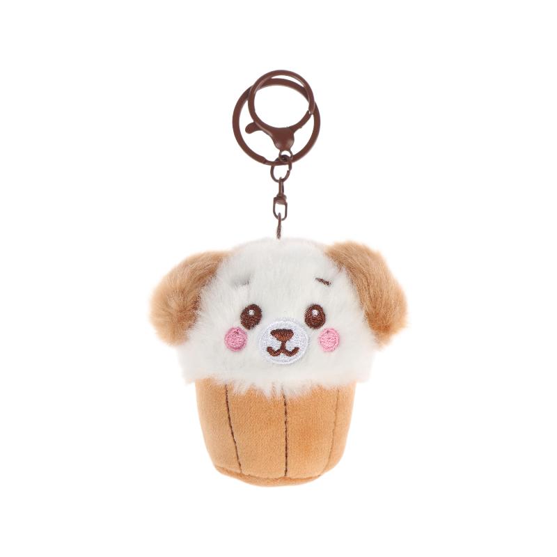 Cute Teacup Dog Plush Keyring Mini Fluffy Soft Stuffed Doll Hanging Pendant for Key Handbag Travel Use