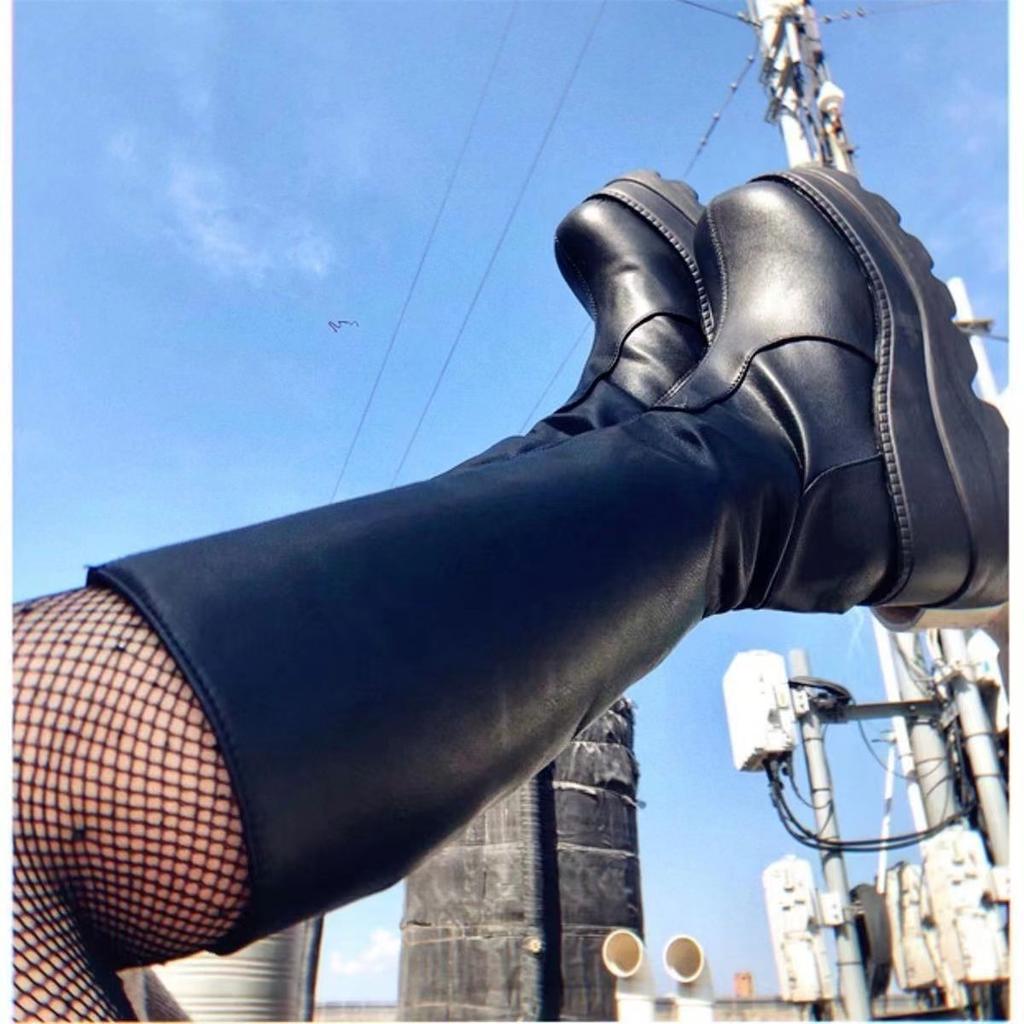 Big-headed Spice Girl Knight Boots Tall Boots Thick-soled Goth Small Height Boots y2k2025 Autumn New