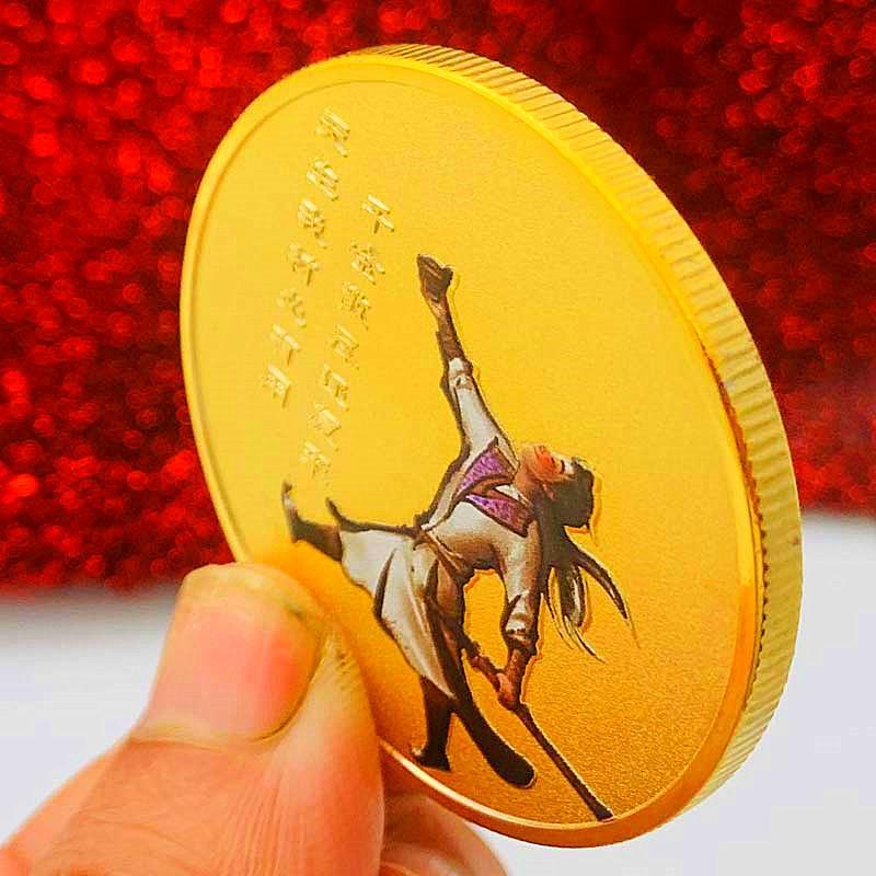Chinese Tang Dynasty poet Li Bai, gilded color printed commemorative medal, tourist handicraft, Li Bai's hometown poet immortal coin, 45mm gold coin