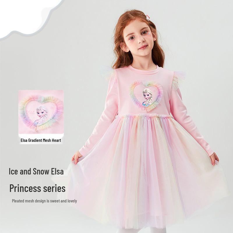 

Платье принцессы Эльзы для девочек с градиентной сеткой на осень и весну 120 cm розовый