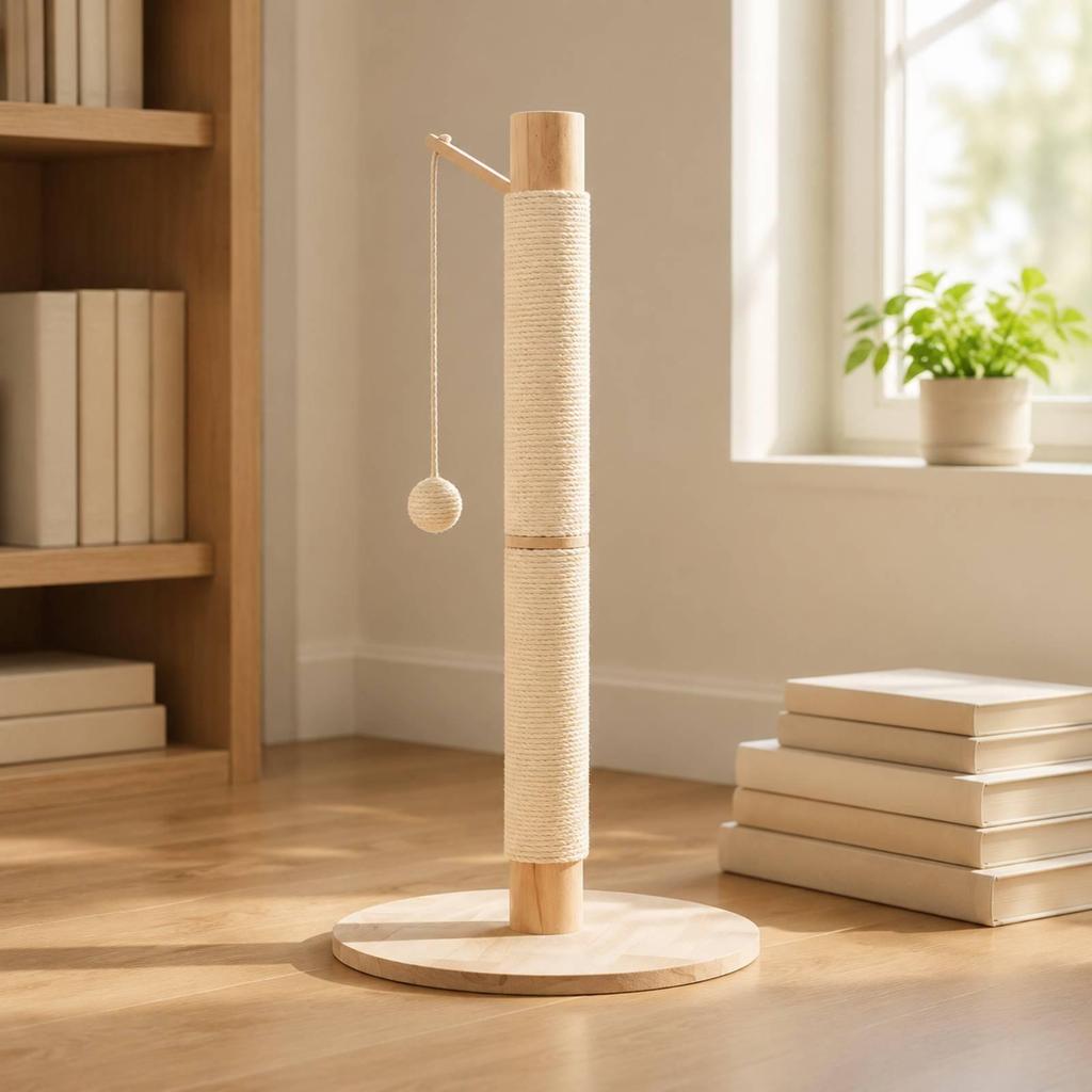 Vertical Cat Scratching Post Sisal Wrapped Wooden Base Interactive Ball for Indoor Felines