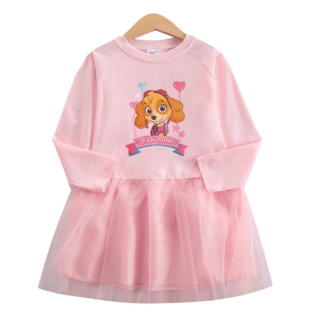Paw Patrol Girls' Long Sleeve Princess Mesh Dress - Stylish Spring/Autumn Skirt for Kids