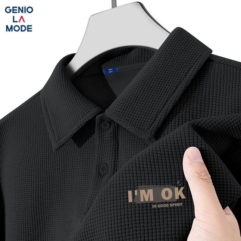 GENIOLAMODE Men s Waffle Knit Printed Polo Shirt L