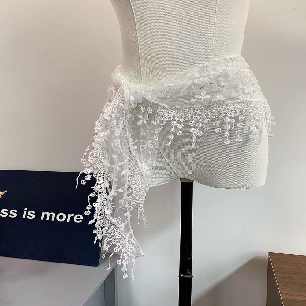 Solid Color Lace Scarf Hollow-out Triangle Scarf French Tassel Shawls  Spring Summer