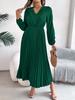Dames Elegante Europese Stijl V-hals Kant Hoge Taille Lange Mouwen Geplooide Maxi Jurk