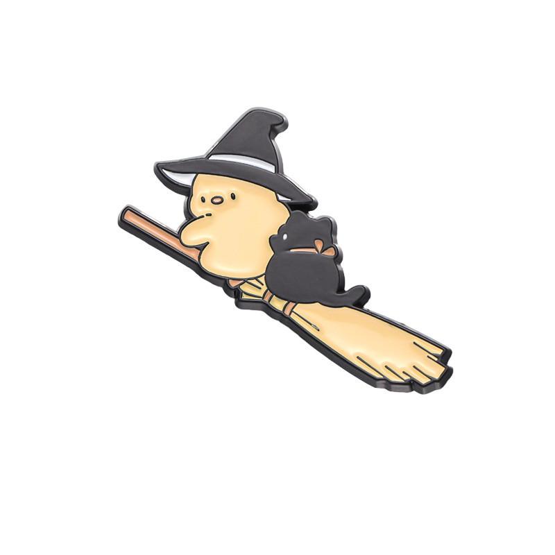 

Whimsical Cat Riding Broomstick Brooch Charming Alloy Pin Unique Fashion Accessory XZ8794