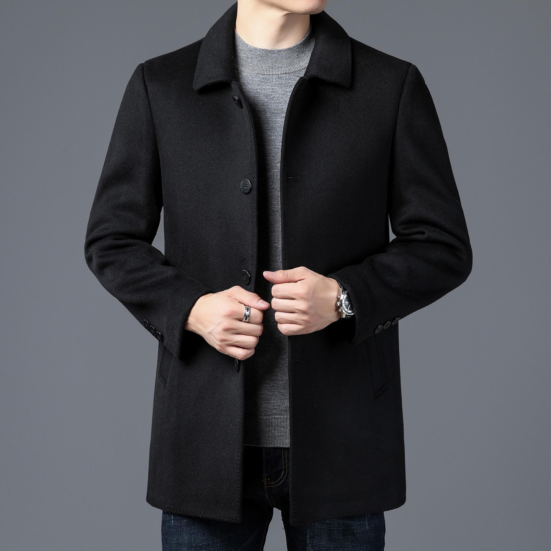 

Пальто для мужчин среднего и пожилого возраста на осень и зиму, длинные пальто до колена для отцов 4XL чёрный