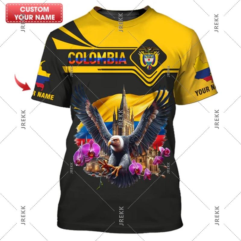 Columbia Custom Name 3D Print T-shirt For Men Colombia Flag Pattern Short Sleeve T Shirts Summer Personality Loose Customed Tee