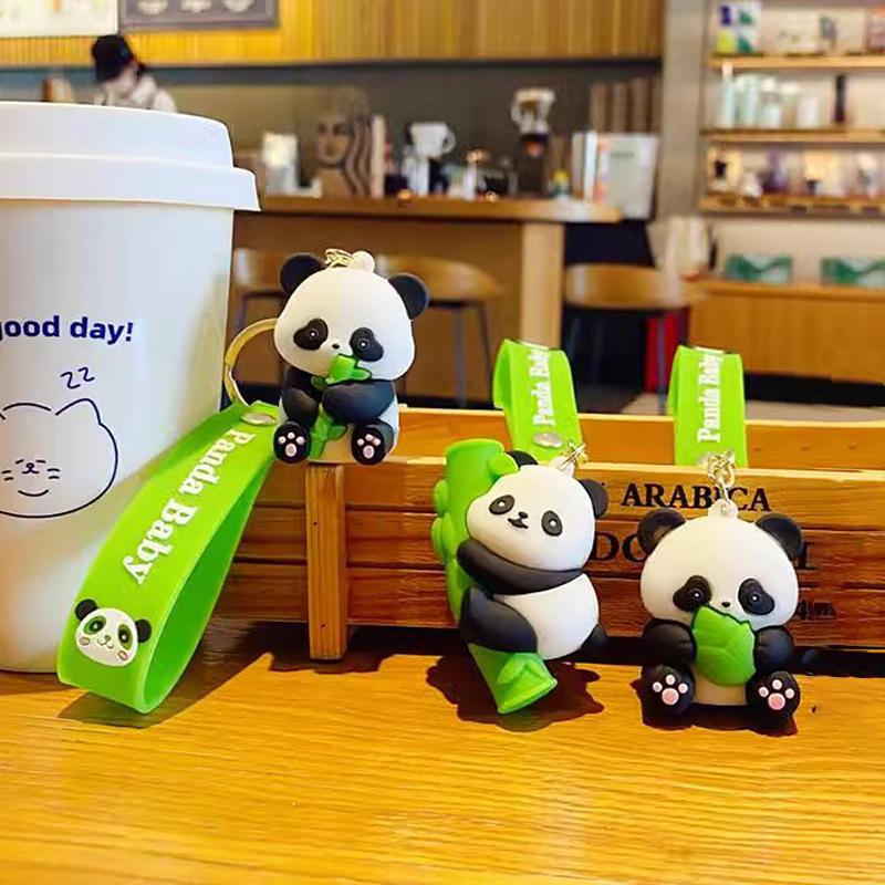 3D soft rubber cartoon cute little panda keychain doll gift keychain factory direct sales creative small gift