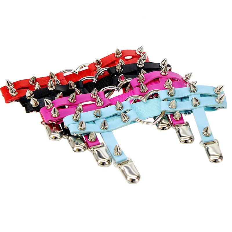 Punk Sexy Spike Garter Belt Rock Rivet Elastic Suspender Belt 2 Clips Harajuku Gothic Goth Studded Women Leglet Stockings Garter