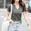 Summer Solid Loose Short Sleeve Women's T-shirt Fashion Top V-neck Casual Cotton Base T Shirt for Women Simple Office Ladies Plus Size Tee Shirt 24995