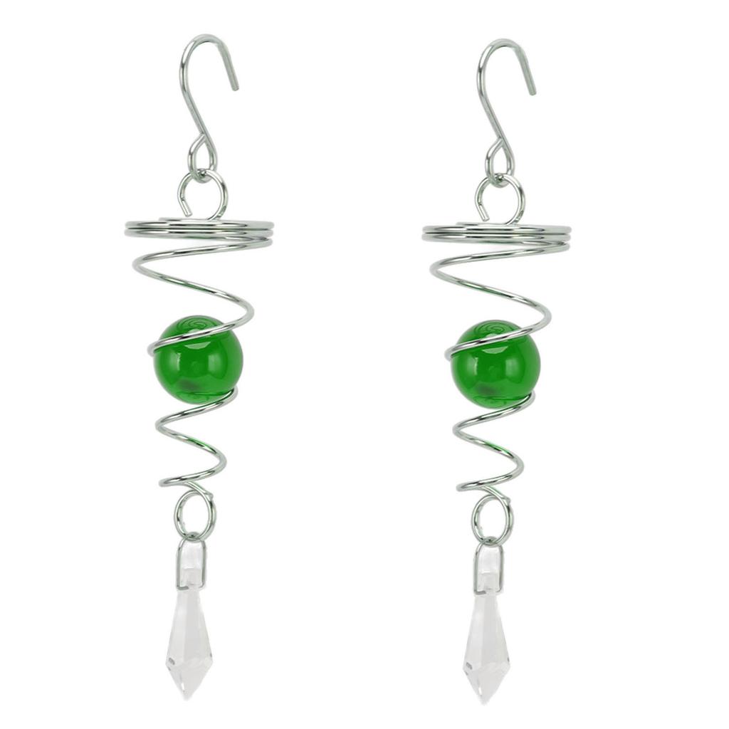 2Pcs Gazing Ball Spiral Tail Wind Spinner Stabilizer Stainless Steel Spiral Wind Chimes for Outside Green
