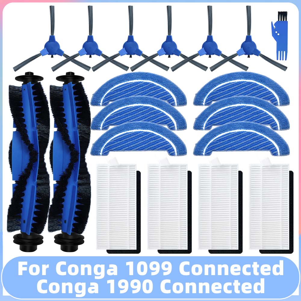 Compatible for Conga 1099 Connected / 1990 Connected Robot Vacuum Spare Parts Main Side Brush Filter Mop Replacement Accessory