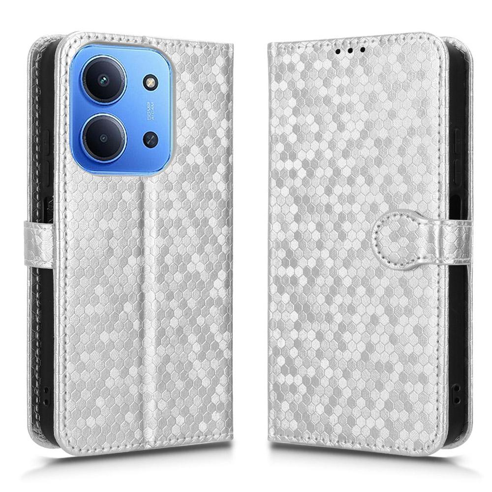 

For Xiaomi Redmi 15C 5G/4G (EU) (173mm) Wallet Case Dot Pattern Imprint PU Leather Phone Cover with Wrist Strap Silver