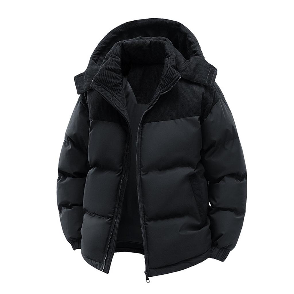 Men's Detachable Hooded Patchwork Plush And Thickened Warm Winter Cotton Jacket