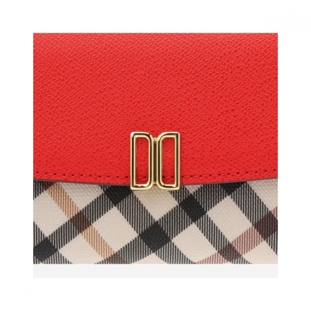 Daks Red Check Two Fold Wallet With Dd Logo