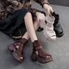 Sommer Sandalen für Damen aus echtem Leder mit offenen Zehen und Perforation im Retro-Stil, atmungsaktive Mules mit Reißverschluss hinten