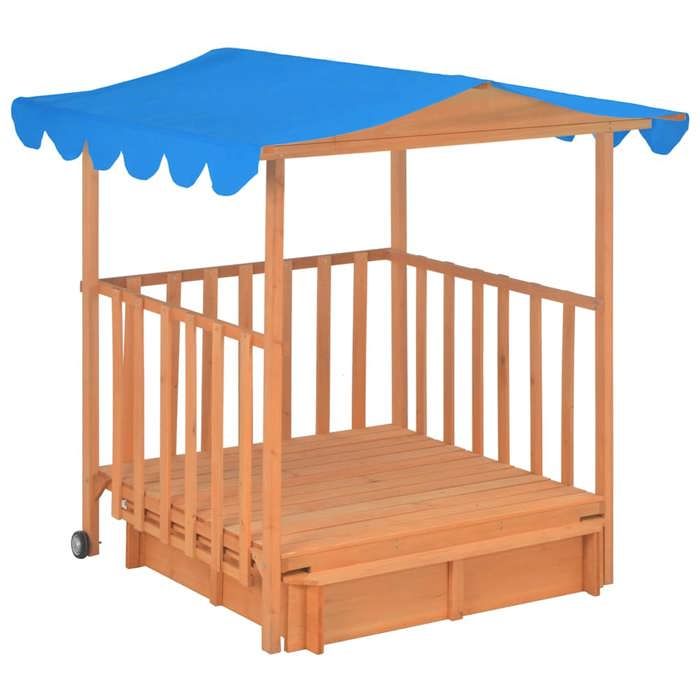 Maison de jeu d'enfants et bac à sable en bois de sapin bleu avec toit de protection UV50 - VidaXL