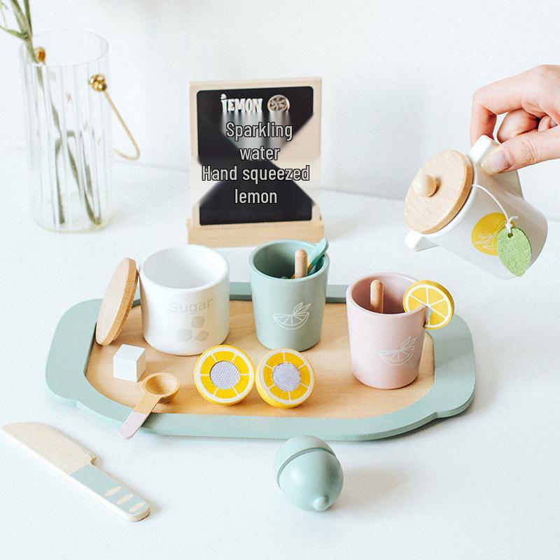 Kids' Wooden Tea & Dessert Role Play Set for Early Education