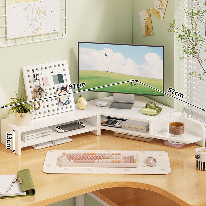 Corner Desktop Monitor Stand with Storage Rack