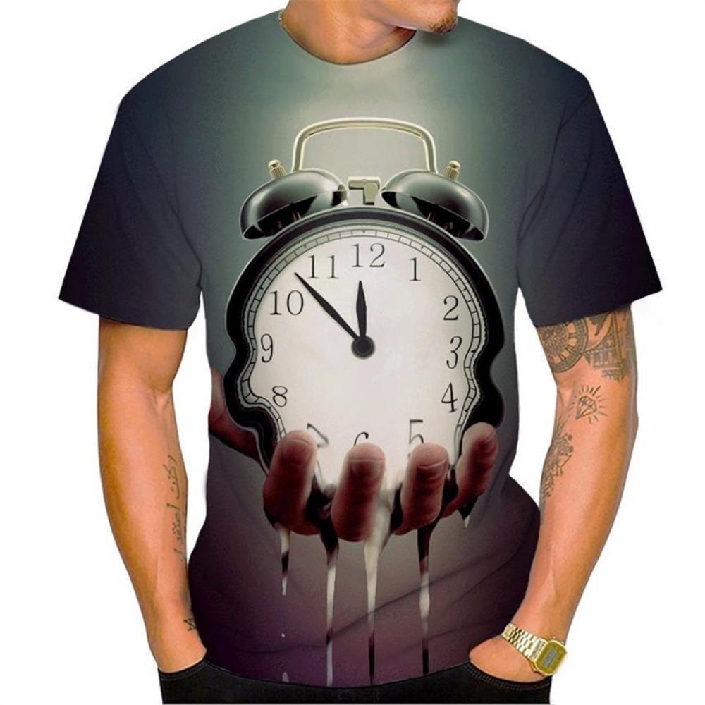 Retro Gothic Clock Men's T-shirt Breathable Quick Drying Streetwear Short Sleeve 3D Printing Summer Tops Oversized T Shirt