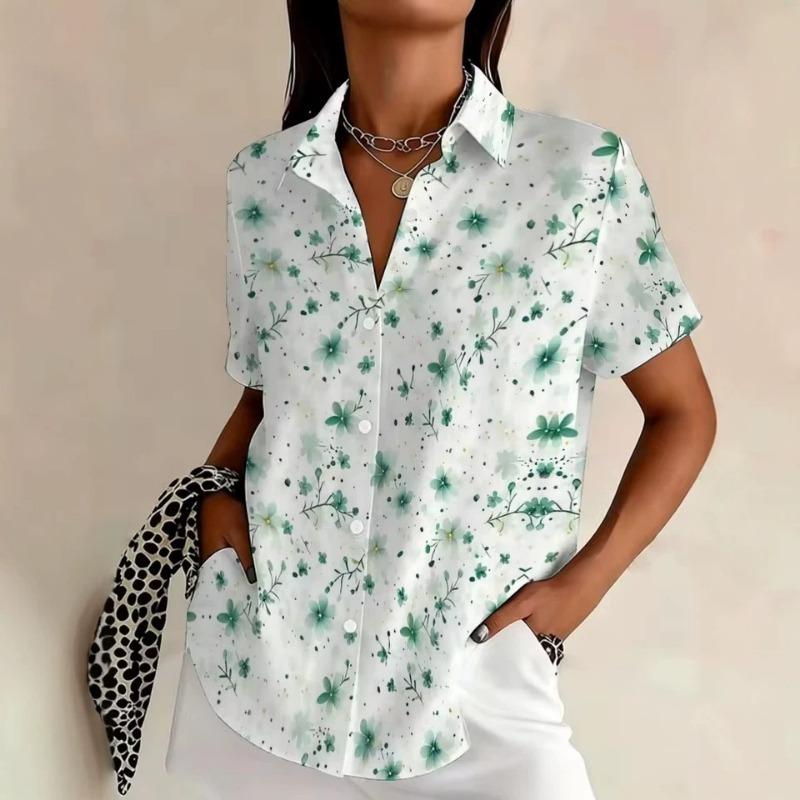 Womens Casual Comfortable Summer Short Sleeve Printed Shirt Daily Street Wear