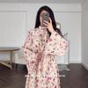 Rochie lungă franceză slim fit cu guler semi-înalt și mâneci evazate, cu imprimeu floral, pentru femei, Toamna 2025