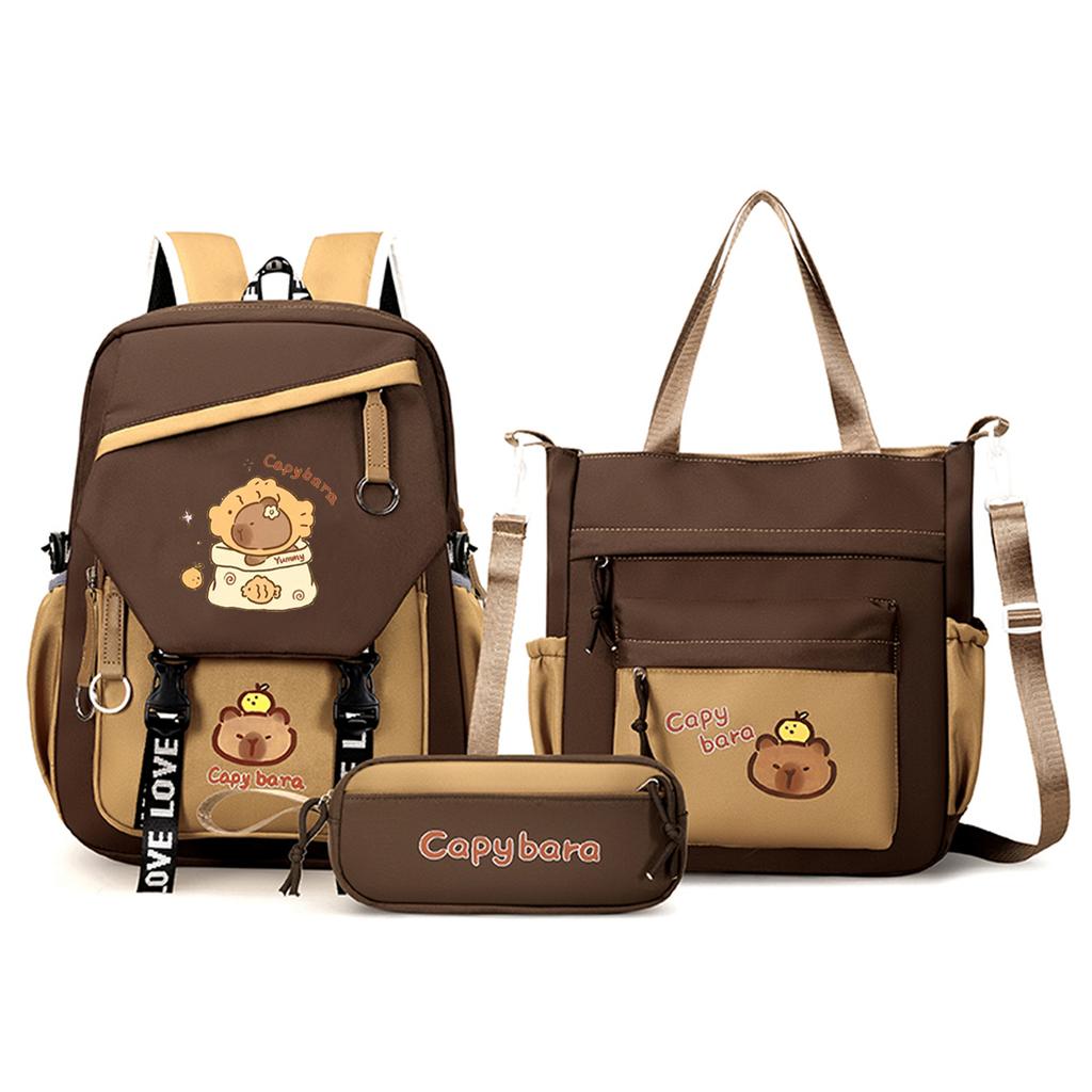 Capybara School Backpack Children School Bags Set Casual 3pcs Daypack Teens Girls Shoulder Bag Book Bag Schoolbag Kids Backpack