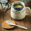 Ceramiczny kubek do kawy w stylu japońskim z uchwytem Kubek na śniadanie, mleko, owsiankę z pokrywką i łyżeczką Domowy kubek do herbaty, wody, odporny na ciepło