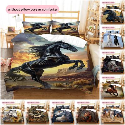 1PC Horse Bedding Quilt Set Quilt Cover Pillowcase Home Decoration Birthday Gift (1 * Duvet Cover + 2 * Pillowcase, Without Core)