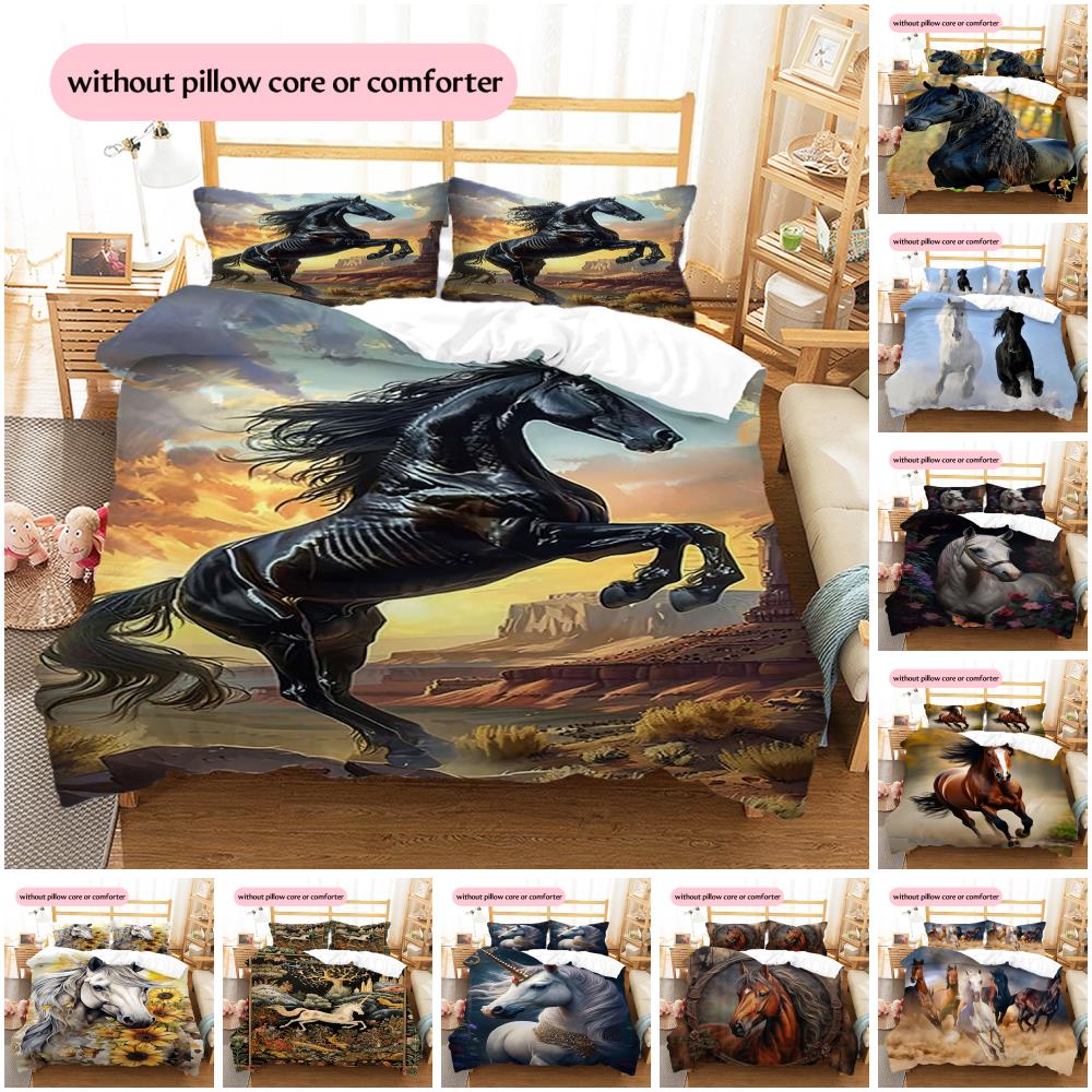 1PC Horse Bedding Quilt Set Quilt Cover Pillowcase Home Decoration Birthday Gift (1 * duvet cover + 2 * pillowcase, without core)