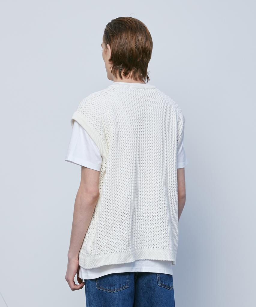 Knitted Net Round Vest Ivory